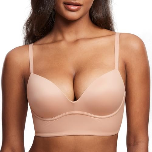 DOBREVA BH Damen ohne Bügel Push Up T Shirt BHS Gepolstert Bustier Soft Nahtloser Blush Beige 80AA