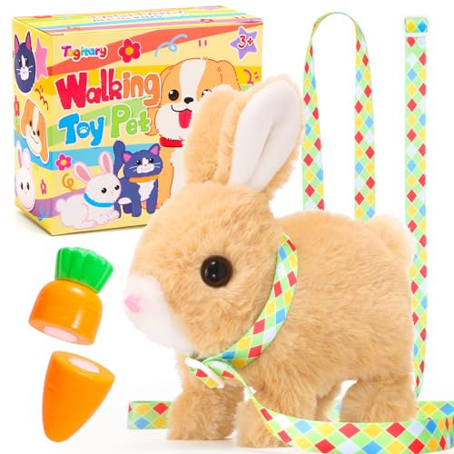 Tagitary Plush Toys Bunny Electronic Toy with Sounds,Wiggling Ears,Hopping,Twitching Mouth and Nose, Interactive Rabbit Toy for Kids with Leash,Easter Christmas Birthday Gift for Toddlers Kids