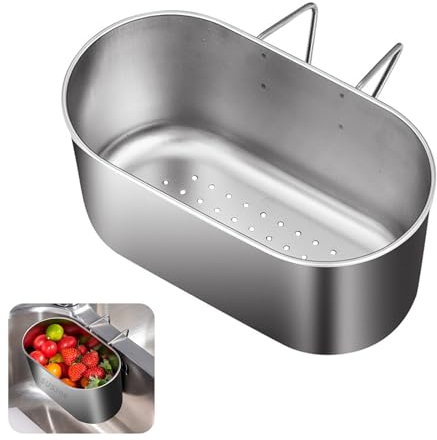 streeHerjjkeA1 Mini Évier Légume Corbeille，Panier Égouttoir à Déchets Alimentaires，Acier Inoxydable，pour Stockage et Lavage des Vaisselle/Fruits/Légumes，argenté