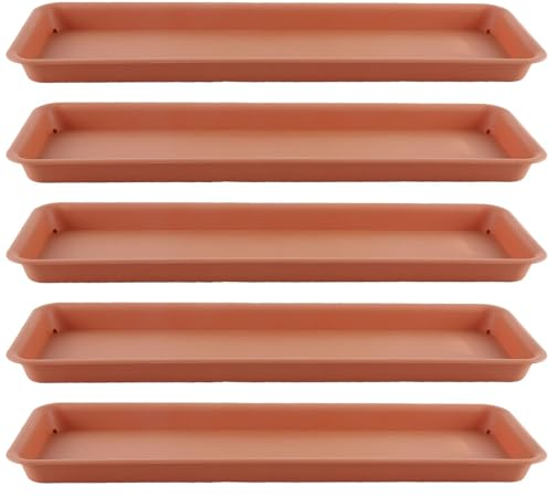 F Fityle 5 Pièces Soucoupe Plateau 48x19cm, Plateaux Rectangulaires de Pot de Fleurs Soucoupe Plateaux Plante pour Jardinage Planteurs, Rouge