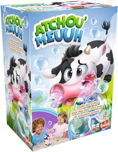 Goliath ATCHOU'MEUUH - Jeu de Société pour Enfants dès 4 Ans - Jeu d'Actions Drôle avec Une Vache Qui Eternue - Collecte Les Trèfles, Attention aux Pissenlits - 2 à 4 Joueurs - 15 Min - en Français