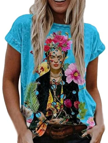 tuwiwol Femmes peinture à l'huile T-Shirt imprimé graphique à manches courtes Blouse chemise drôle vêtements de mode pull décontracté sweat, OFSAS-00529, L