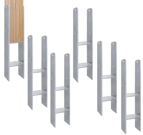 LILIIN Lot de 6 supports de poteau en H - Ancrage en H - Barres d'ancrage en acier - 600 mm de longueur - Épaisseur du matériau : 5 mm - Pour poteaux, clôture, abris de voiture, maisons sur pilotis (6