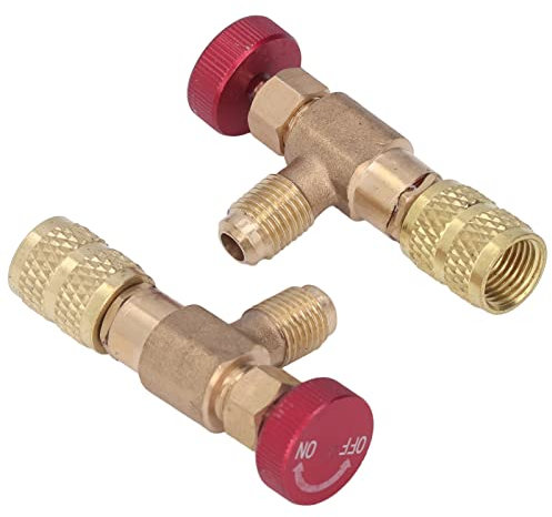 Senrusa Válvula de Control de refrigeración, Adaptador de válvula de Carga de refrigerante para R410A, Rosca Macho 1/4SAE, Rosca Hembra 5/16SAE, 2 uds.