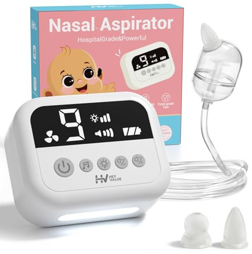Aspiratore Nasale Neonato Aspiratore Nasale Neonati Elettrico per Bambini con 9 Livelli di Aspirazione Aspiratore di Muco Nasale Ricaricabile con Luce e Musica Rilassante,Sicuro,3 Punte in Silicone