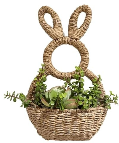 lmoikesz Hand Woven Willow Easter Rabbit Basket Durable And Easter Decoration Hand Woven Willow Easter Rabbit Basket Wall Pocket