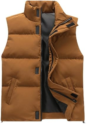 Men's Quilted Body Warmer Quilted Vest Down Vest Fleece Vest Pockets Sleeveless Jacket Lightweight Windproof Hooded Vest Winter Gilet Premium Sleeveless Outdoor Jacket(Brown,XXXL)