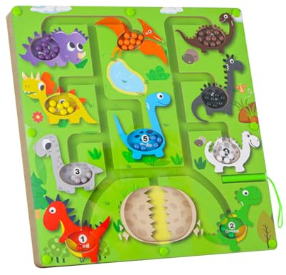 KBIBCK Magnetic Color and Number Maze Toys, Montessori Wooden Magnet Board, Dinosaur Montessori Toys for 3 4 5 Year Old Kid, Magnetic Maze Fine Motor Skills Toys for Toddlers Fine Motor Skills Toddler