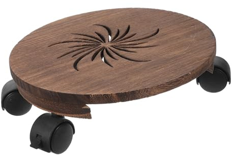 FUTUREORYY Base de Macetas de Madera Maciza con Ruedas y Freno Soporte Redondo para Plantas Interiores y Bonsáis Bandeja con Plato de Agua para Movilidad y Estabilidad y Jardín