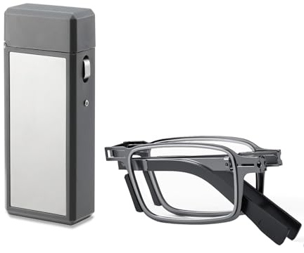 Hubeye Vikbara läsglasögon, metall, vikbar, rektangulär, bärbar, läshjälp, liten, mini, klassisk, kompakta, anti-blåljus, glasögon med hårt glasögonfodral