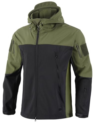 Duohropke Giacca softshell impermeabile da uomo, giacca da lavoro, giacca invernale foderata, giacca a vento con cappuccio, per esterni, calda, antivento, impermeabile, 02 verde., L