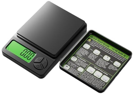 Báscula digital de bolsillo 500 g/0,01 g – Báscula multifuncional ultra precisa para alimentos, joyas y objetos pequeños, diseño compacto, con pantalla, función de pelado y fácil limpieza. (500G-0.01G