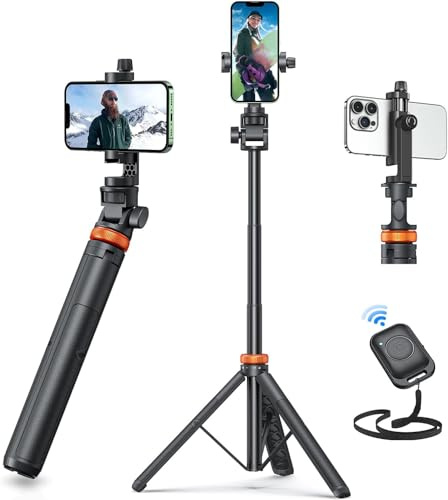 eucos Handy Stativ, Stativ für Smartphone und Selfie Stick mit Fernbedienung, 158CM Hochrobust Strukturkomponenten und Ausziehsegment, Ausziehbar Drehbar Handyhalter, Stative für iPhone/Android