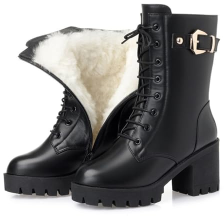 LCHDM Women's Outdoor Work Boots, Winter Lace Up Ankle Boots for Walking - Warm Cotton Riding Style with Thermal Insulation,Black,5