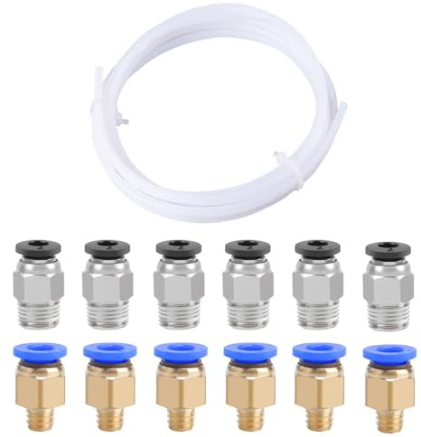 QitinDasen 3 Meter 3D Drucker PTFE Teflonschlauch, mit 6 Stück PC4-M6 Pneumatik Verbinder und 6 Stück PC4-M10 Pneumatik Verbinder