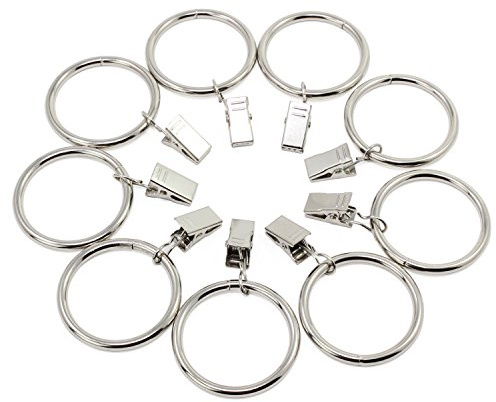 Fippy 20 Pièces Anneaux de Rideau avec Pince, Anneaux de Suspension de Rideaux en Acier Inoxydable avec des Clips pour Rideau Photos Décoration, 38mm Diamètre Intérieur (Argent)