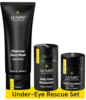 Lumin - No Baggage Trio - Skin Care Kit for Men - Dark Circle Defense, Charcoal Cleanser, Moisturizer - Helps with Tired Eyes, Dark Spots, Uneven and Dull Skin - 2 Month Supply