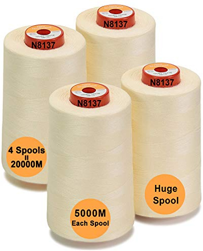 New brothread - 28 Options - 4 Large Cones of 5000M Each All Purpose Polyester Sewing Thread 40S/2 (Tex27) for Sewing, Quilting, Piecing, Serger and Overlock - Ivory White