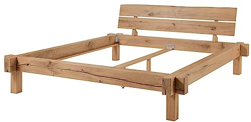 MASSIVMOEBEL24.DE Balkenbett Wildeiche 200x200 Bianco geölt JANGALI #113