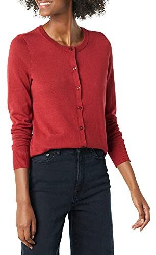 Amazon Essentials Gilet Col Rond Léger (Grandes Tailles Disponibles) Femme, Rouge Foncé, L