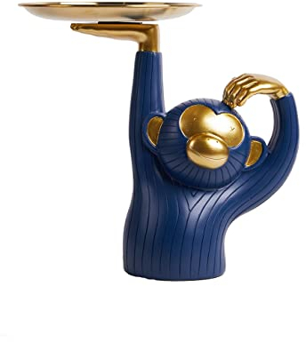 NENBOLEC Plato de Caramelos Dulces Tarro de Galletas Mono Figura Decorativa Modern Escultura Arte Animal Regalo Interior Salon Estatua Resina 25cm