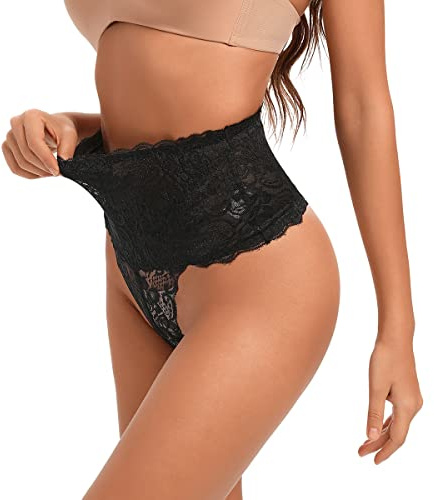 JOYSHAPER High Waist Shaperwear Thong for Women Tummy Control Lace Underwear Waist Cincher Body Shaper Girdle Thong Panties