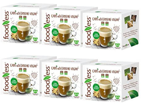 Foodness - 6 Box da 10 Capsule di Ginseng con Zucchero di Canna, Capsule Compatibili con Sistema Dolce Gusto e Nespresso, Preparato Solubile per Bevanda al Caffe e Ginseng, Senza Glutine, Lattosio