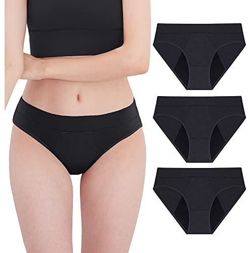 Neione Periodenunterschwäsche Mittlere Blutung Perioden Unterwäsche Menstruation Unterhosen Damen Teenager Mädchen Hipster Slip 3er Pack Schwarz XS