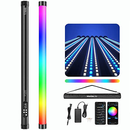 Mettlelite TLX2 RGB Tube Light LED Full Color Portable Video Light with DMX App Control 2ft 2800K-8000K CRI96 TLCI97 360° RGB CCT HSI Mode 10 Customizable Light Effects Battery