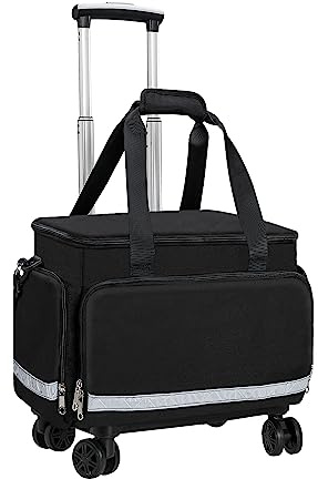 Gatycallaty Medical Trolley Bag with Wheels EMT EMS First Responder Nurse Home Health Bag Homecare Physician Traveling Field Trips Camping Hiking Scout Troop with Compartments Removable (Black)