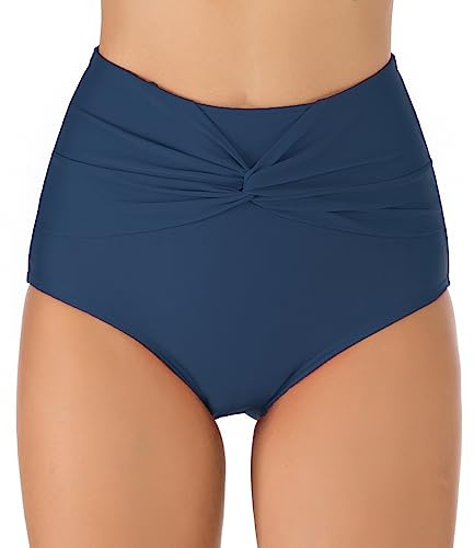 Joweechy Womens High Waisted Bikini Bottoms Vintage Twist Tummy Control Swim Shorts Swimming Briefs Swimwear Blue XL