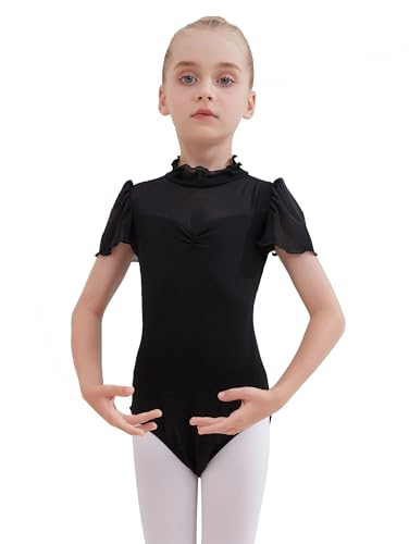 Tancefair Ballettanzug Mädchen Ballett Trikot Ballettkleidung Ballettkleid Baumwolle Rüschenärmel Balletttrikot Gymnastikanzug Tanzkleid Tanzbody Turnanzug für 2-13 Jahre