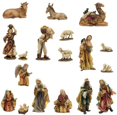 FADEDA 18 x krubbfigurer/höjd: 40 cm/handmålad/detaljerade krubbfigurer – julbord, dekoration, krubbtillbehör