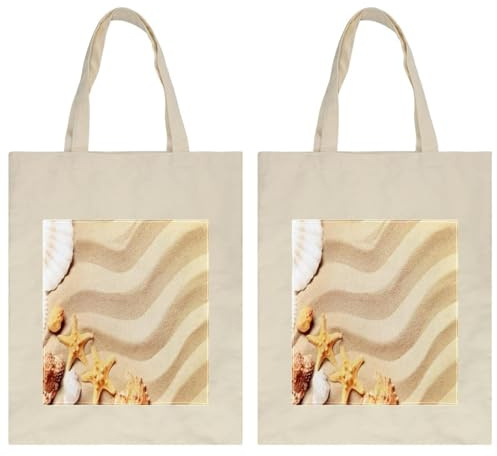 VAPOKF Borsa tote in tela, riutilizzabile, borsa per la spesa ecologica, borsa a tracolla per shopping, lavoro, scuola, viaggi, casual, quotidiano, estate, spiaggia, sabbia, conchiglie, stelle marine,