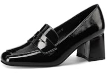 QUEEN HELENA Mocassini con Tacco Largo Casual Eleganti Donna ZM9811 (Nero Lucido, Sistema Taglie Calzature EU, Adulto, Donna, Numero, Media, 37)