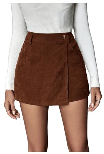 SOLY HUX Dam byxkjol minikjol snöre en linje kjolar kort vinter manchesterkjol skort hög midja shorts lindad casual kjol festkjol, Kaffebrun, XL