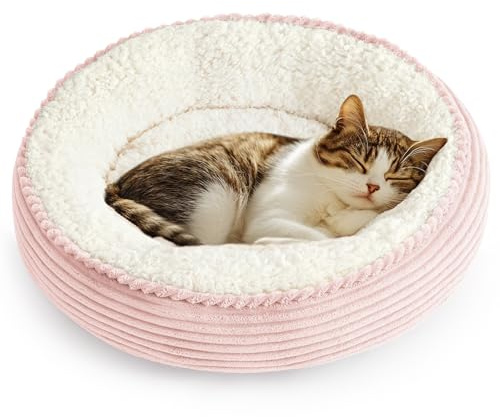 Love's cabin Round Donut Cat and Dog Cushion Bed, 20in Pet Bed for Cats or Small Dogs, Anti-Slip & Water-Resistant Bottom, Super Soft Durable Fabric Pet beds, Washable Luxury Cat Dog Bed Pink Stripe