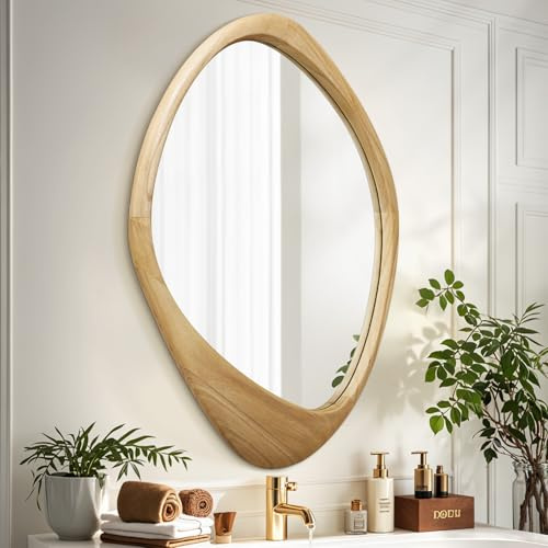AAZZKANG Stor väggspegel med oregelbundet trä inramad 70 x 50 cm dekorativa asymmetriska hängande speglar för badrum sovrum vardagsrum entré