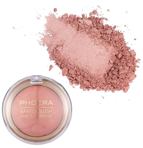 Phoera Baked Powder Blush – Richly Pigmented & Buildable, Multi-Tonal Mineral Blush for a Youthful Glow, Satin & Shimmery Shades, Available in 6 Shades (204 Peach, One Size)