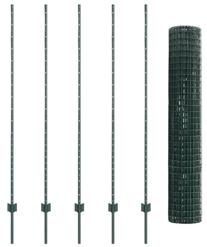 vidaXL Valla Euro con 5 postes U Verde 1.6 x 10m de Acero | Metal resistente a los rayos UV, incluye 1 rollo para un panel de barrera fuerte en el jardín y límites de propiedad que puedes personaliza