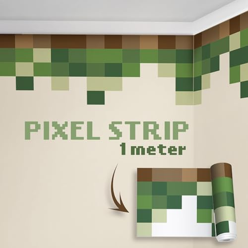 AdesiivoStudio Väggdekal med pixelblock för pojkrum – spelkonst för sovrum – TV-spel tema väggklistermärken för unga spelare och coola spelsovrum