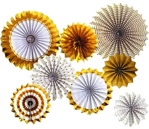 Set Di Decorazioni Per Ventagli Carta, Decorazione Natalizia Messicana, Adatto Per Feste, Matrimoni, Natale, Ringraziamento, Halloween, Riutilizzabili E Multiuso,Set Di 8 Pezzi In Oro