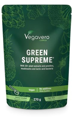 Green Supreme Polvere Vegana | Superfood, Fibre e Fermenti Lattici | Con Moringa, Spirulina, Clorella, Erba d’Orzo, Ashwagandha, Rodiola, Bromelina, Rhodiola | 270g | 1 Mese | Senza Additivi | No OGM