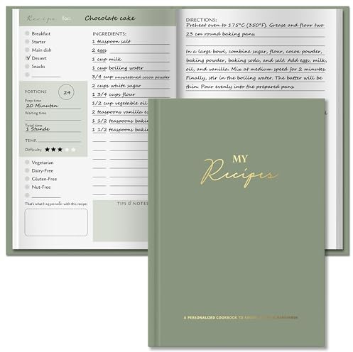 BIROYAL Blank Recipe Book for Own Recipes - Personalised Recipe Journal for 100 Recipes - A5 Recipe Journal to Write Your Own Recipe Book - 224 Pages Empty Cookbook for Family & Cooking Lover