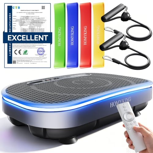 DAHAIY Plateforme Vibrante, Plaque Vibration Plate Fitness Équipement Sport Maison Entraînement Musculation, avec 4 Bandes de Résistance 120 Niveaux d'Intensité Haut Parleur Bluetooth