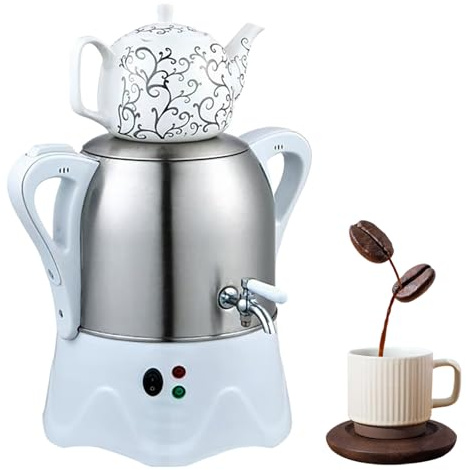 Samovar - Tetera eléctrica de agua caliente de 2000 W con función de mantener caliente, hervidor de acero inoxidable de 3 litros y tetera de cerámica de 1 litro para café y té de hierbas