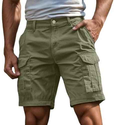 Genérico Bermudas de lino para hombre, pantalones cortos de vacaciones, verano, ligero, transpirable, playa, informal, algodón, con cordón de ajuste, corte recto, pantalones cortos para hombre, chic