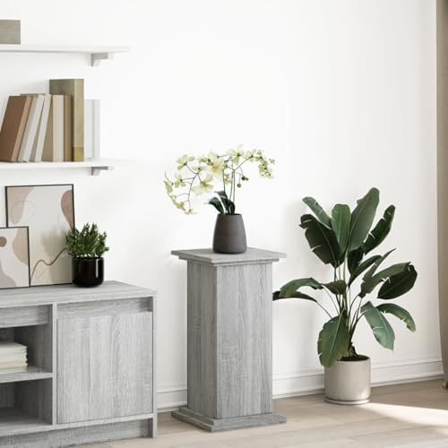 sephironlbb Postament med förvaringsutrymme grå Sonoma-trämaterial 31 x 30 x 60 cm, växtstativ, blomställ, växtpall, blompelare, förvaring för trädgård, balkong, terrass, vardagsrum