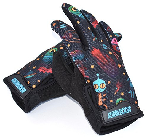ZippyRooz Toddler & Little Kids Full Long Finger Bike Gloves (Aliens, Little Kids XL (7-8))