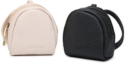 purifyou Premium Leather Pacifier and Nipple Shield Cases - Set of 2 Black & Beige | Case for Diaper Bag & Stroller | Pacifier Box for Travel | Keeps Baby’s Binkies Clean and Accessible